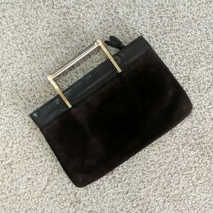 Susan Gail Leather & Suede Clutch with Gold Handle